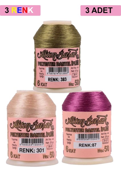 3 Adet Altınbaşak Oya ve Dantel Ipi 20 gr - Nemere - No: 301 - 087 - 383