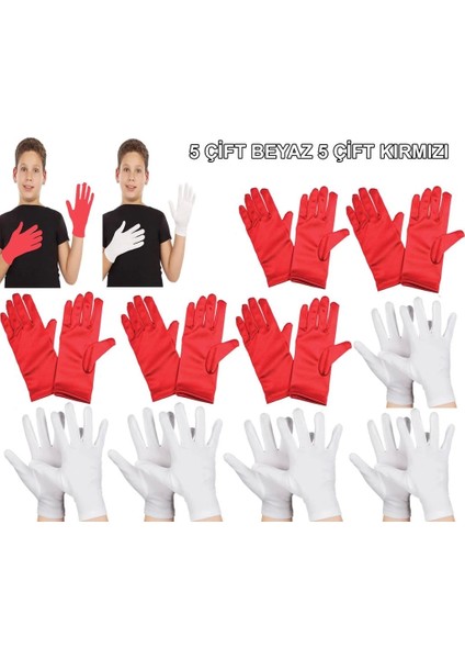 Çocuk Gösteri Eldiven Seti – 5 Çift Beyaz &amp; 5 Çift Kırmızı
