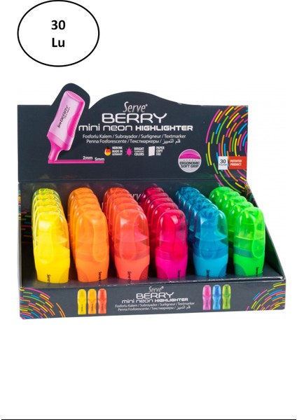 Serve Berry Mini Fosforlu Kalem Karton Stand 30'lu