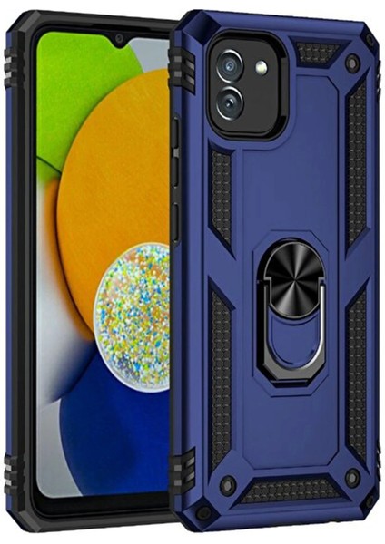 Samsung Galaxy A03 Kılıf Sofya Yüzüklü Silikon Kapak - Lacivert Glstd