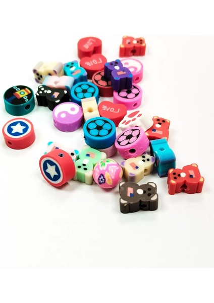 90 Adet 10 mm Polimer Kil Fimo Boncuk Takı Bileklik + 5 Metre Misina Hediye - Yin Yang - Karışık - Limon