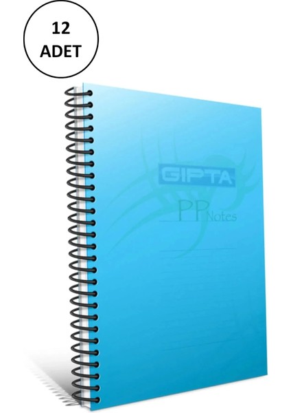Gıpta A4 Spiralli Defter Eko Plastik Kapak Çizgili 100 Yaprak 12 Adet