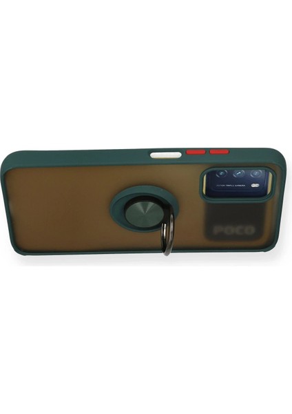 Xiaomi Redmi 9t Kılıf Montreal Yüzüklü Silikon Kapak - Yeşil Glstd