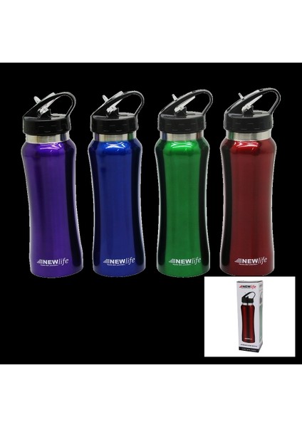 Sporcu Pipetli 650ML Metal Renkli Suluk Matara (5047)