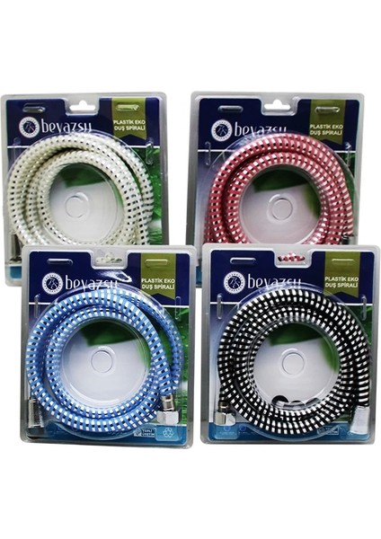 Renkli Mikelajlı Plastik Eko Duş Hortumu Spirali Vakumlu