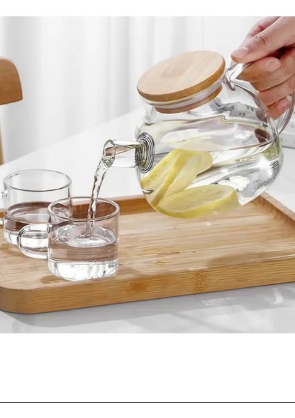 Bambu Kapaklı Borosilikat Cam Demlik 1000ML NEMERE-CM-2000