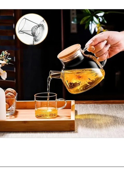 Bambu Kapaklı Borosilikat Cam Demlik 1000ML NEMERE-CM-2000