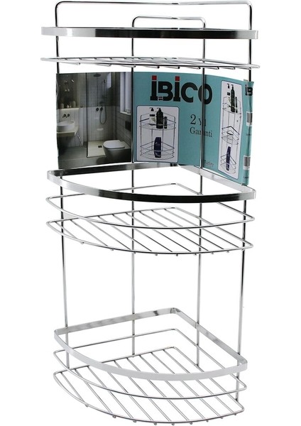 Lamalı 3 Katlı - Üçgen Krom Metal Banyo Köşelik - Duşkabin Raf