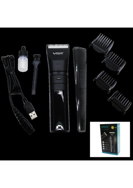 Ipx7 Suya Dayanıklı 2 Kademeli Turbo - LED Gösterge USB Şarjlı Saç Sakal Kesme - Traş Makinesi V-286