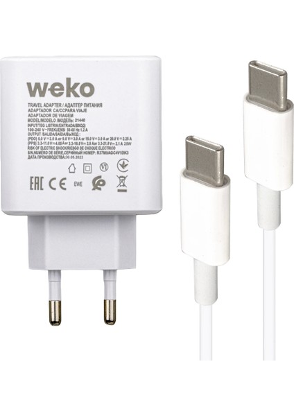 WK-21440 S11-C 25 Watt Şarj Başlık Adaptörü + Type-C To Type-C Kablo (No:9t)
