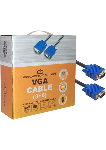 VGA Kablo 15 Pin 3+6 Erkek/erkek 20 Metre Kutulu