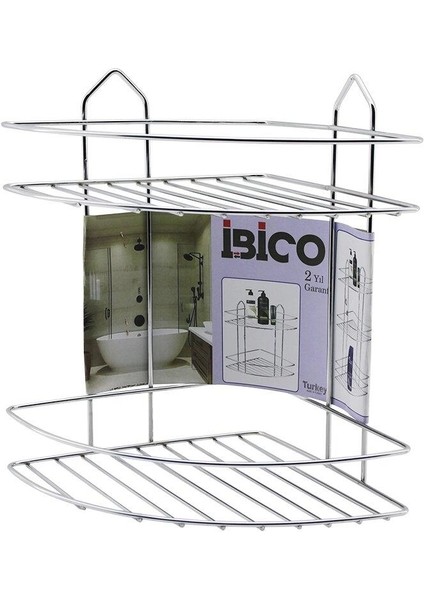 2 Katlı - Üçgen Krom Metal Banyo Köşelik - Duşkabin Raf