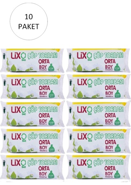 Orta Boy Çöp Torbası 55 x 60 cm 20 Li Rulo x 10 Paket = 200 Adet (Mavi)