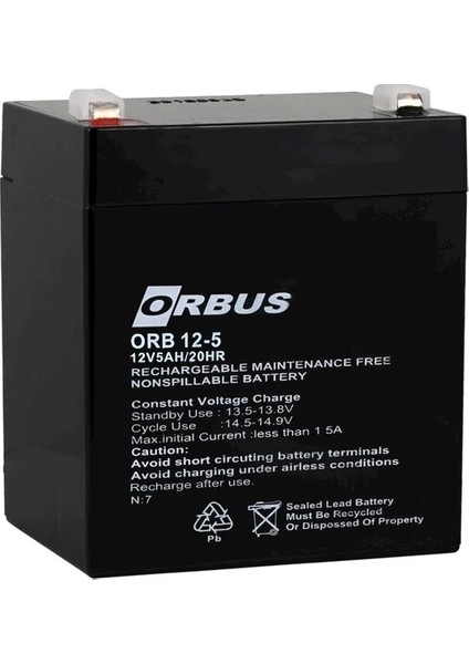 Akü 12 Volt 5 Amper Orbus ORB12-5 (90 x 70 x 101 Mm)