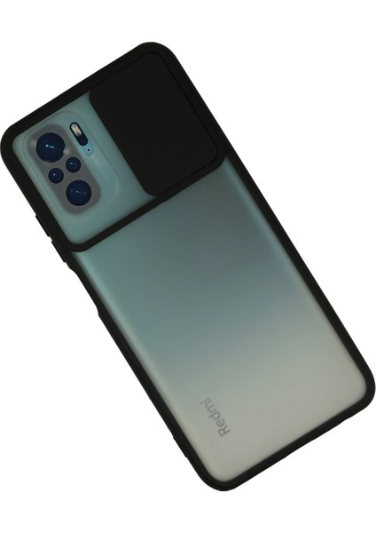 Xiaomi Redmi Note 10 Kılıf Palm Buzlu Kamera Sürgülü Silikon - Siyah Glstd