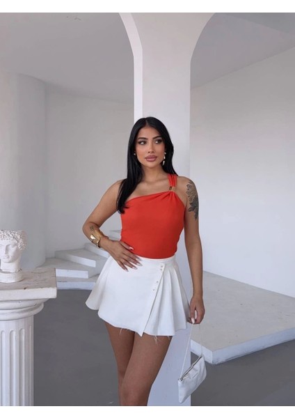 Tek Omuzlu Otoman Kumaş Gold Metal Detaylı Bluz S2311 fiyatları