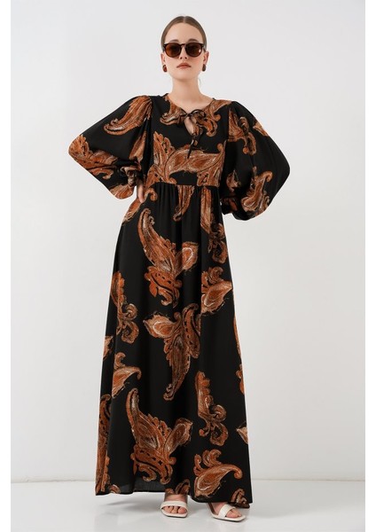 Balon Kol Uzun Tesettür Elbise 2464 - M. Taba modelleri