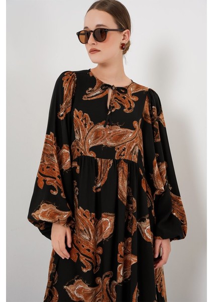 Balon Kol Uzun Tesettür Elbise 2464 - M. Taba fırsatları