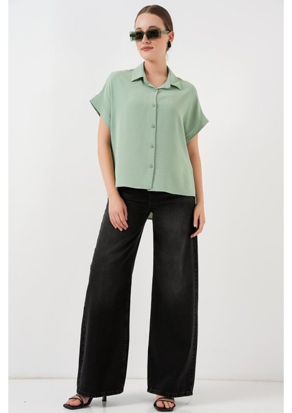 Oversize Kısa Kol Gömlek 20322 - Çağla fiyatları