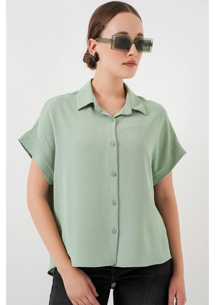 Oversize Kısa Kol Gömlek 20322 - Çağla modelleri