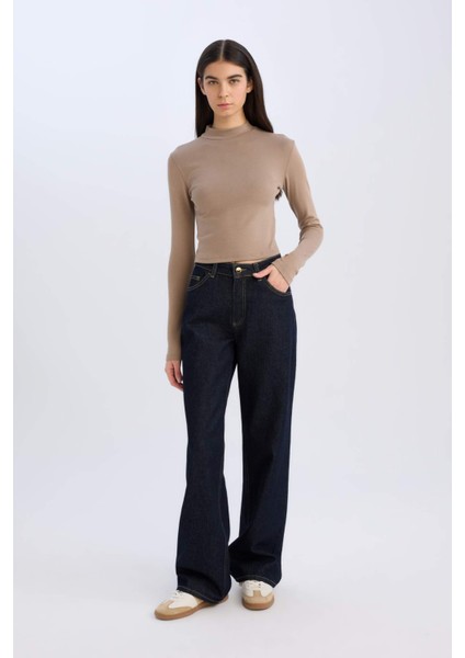 Slim Fit Dar Kesim Yarım Balıkçı Yaka Modal Uzun Kollu Tişört E4772AX24WN