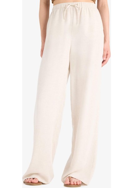 Wide Leg Cepli Yüksek Bel Standart Boy Keten Karışımlı Pantolon F5024AX25SP