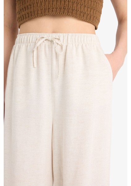 Wide Leg Cepli Yüksek Bel Standart Boy Keten Karışımlı Pantolon F5024AX25SP