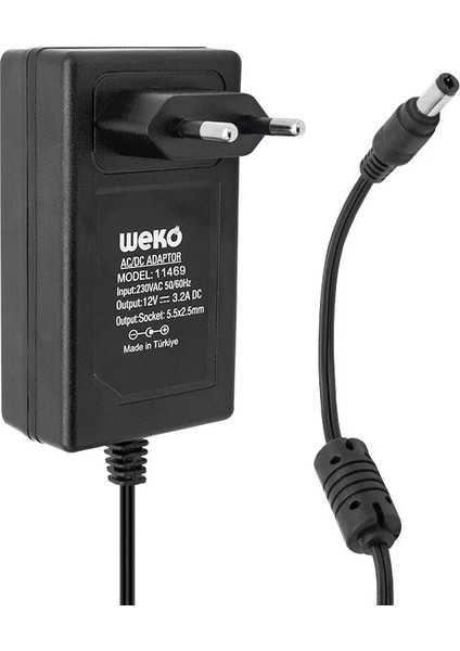 12 Volt - 3.2 Amper - 38 Watt 5.5*2.5 Uçlu Plastik Kasa Priz Tip Adaptör Kutulu Yerli Üretim (5047)