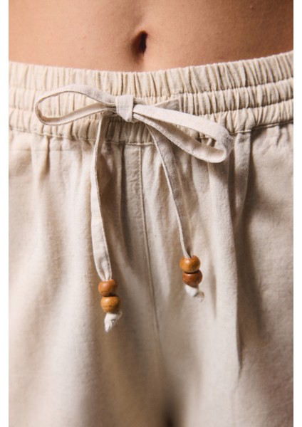 Bej Boho Keten Pantolon