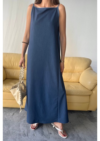 Tencel Kolsuz Salaş Elbise - Indigo