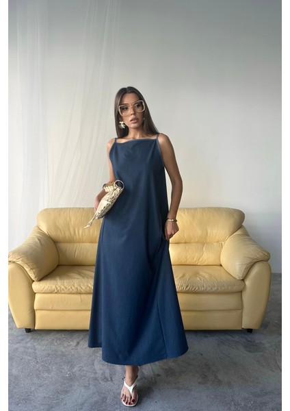 Tencel Kolsuz Salaş Elbise - Indigo