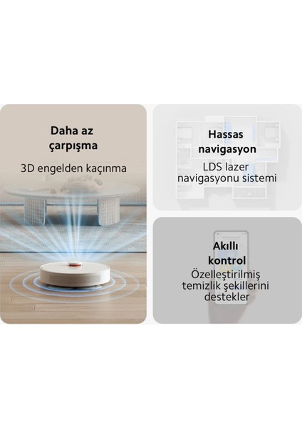 Hepa Filtre, Halı Tanıma, Çift Ped, 3D Engellerden Kaçınma, Basınçlı Paspas Özellikli Robot Süpürge