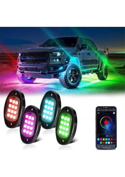 Rgb Kaya Işıkları, Uygulama Kontrolü ile Çok Renkli Alt Aydınlatma Kiti Yanıp Sönen Müzik Modu Su Geçirmez Tekerlek Kuyusu Işığı, 4 Pod (Yurt Dışından)
