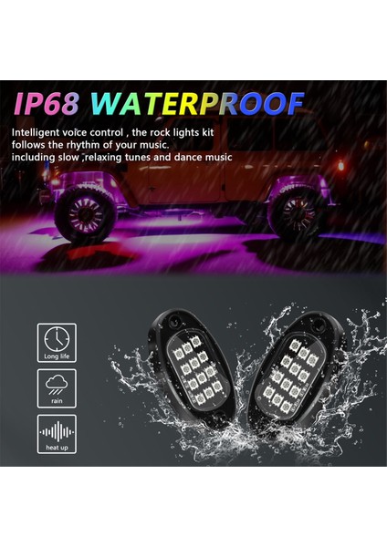 Rgb Kaya Işıkları, Uygulama Kontrolü ile Çok Renkli Alt Aydınlatma Kiti Yanıp Sönen Müzik Modu Su Geçirmez Tekerlek Kuyusu Işığı, 4 Pod (Yurt Dışından)