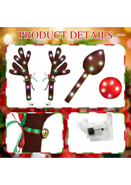 Araba Ren Geyiği Boynuzları, LED Işıklı Boynuzlar Araç Kiti, Ren Geyiği Araç Kiti Boynuzları, Burun, Kuyruk, Araba Için Noel Süslemeleri (Yurt Dışından) fiyatları
