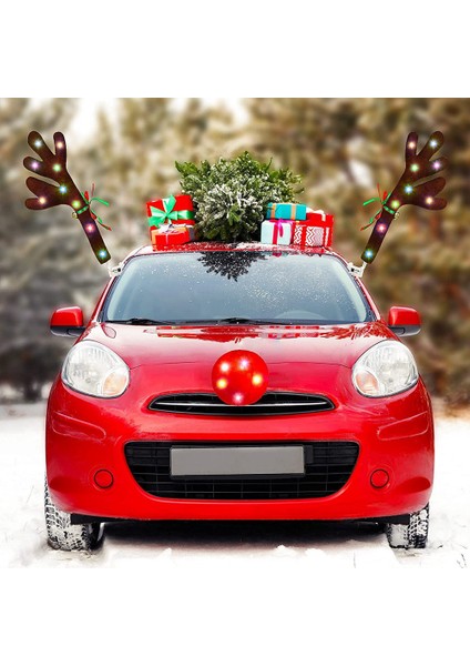 Araba Ren Geyiği Boynuzları, LED Işıklı Boynuzlar Araç Kiti, Ren Geyiği Araç Kiti Boynuzları, Burun, Kuyruk, Araba Için Noel Süslemeleri (Yurt Dışından) indirimleri