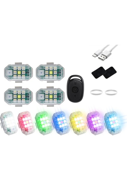 Strobe Işık Motosiklet LED Flaş Çarpışma Önleyici Uyarı Işığı Araba Bisiklet Su Geçirmez Kablosuz Uzaktan Kumanda, 4 Adet (Yurt Dışından)