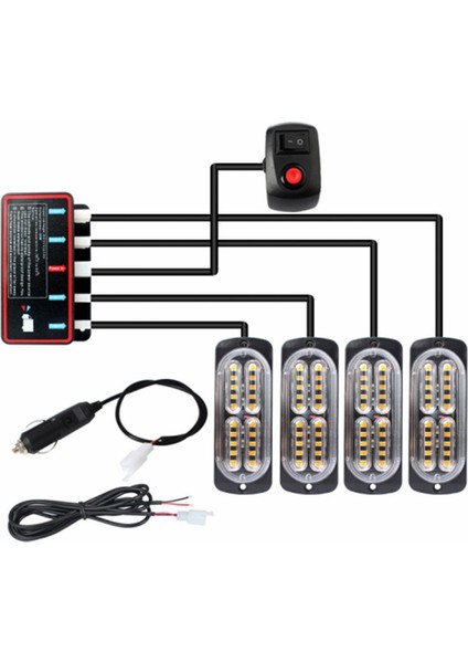 4 Adet 20LED Stroboskop 12V Strobe Işık 4'ü 1 Arada Araba Acil Durum Işığı Işaret Lambası Acil Durum Flaş Işığı (Sarı Işık) (Yurt Dışından)