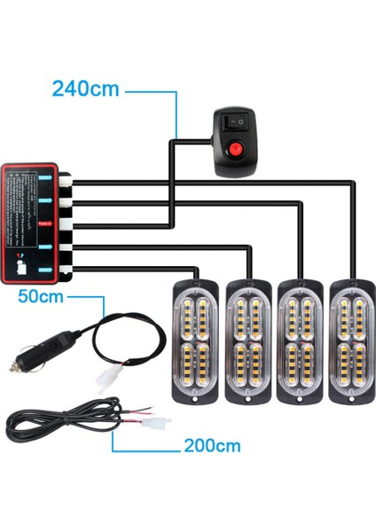 4 Adet 20LED Stroboskop 12V Strobe Işık 4'ü 1 Arada Araba Acil Durum Işığı Işaret Lambası Acil Durum Flaş Işığı (Sarı Işık) (Yurt Dışından)