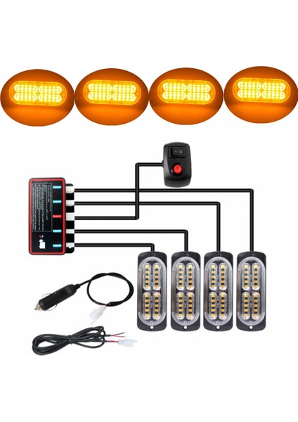 4 Adet 20LED Stroboskop 12V Strobe Işık 4'ü 1 Arada Araba Acil Durum Işığı Işaret Lambası Acil Durum Flaş Işığı (Sarı Işık) (Yurt Dışından)