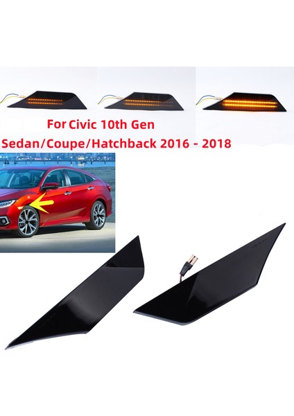 Honda Civic 10TH 2016 2017 2018 2019 2020 Araba LED Dinamik Yan Sinyal Lambası Dönüş Sinyal Işığı (Yurt Dışından)