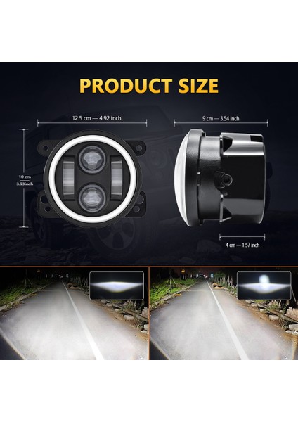 Inç Melek Gözü LED Sis Lambası Araba Ön Sis Lambası Yedek Otomatik Lamba Drl Sürüş Sis Lambası Offroad 4x4 (Yurt Dışından)