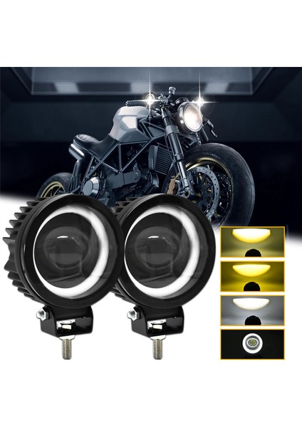 60W 6000LM Yuvarlak LED Melek Gözü Işık Çubuğu 6000K/3000K Beyaz+Sarı Işık Motosiklet Offroad LED Çalışma Işığı Için - 2 Adet (Yurt Dışından)