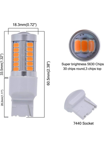 7440, T20 LED Ampuller Amber Sarı 900 Lümen Süper Parlak Dönüş Sinyalleri Işığı Fren Durdurma Park Lambası Yedekleme Ters Işık Kuyruk Ampul Dc 12V 3.6W (2'li Paket) (Yurt Dışından)