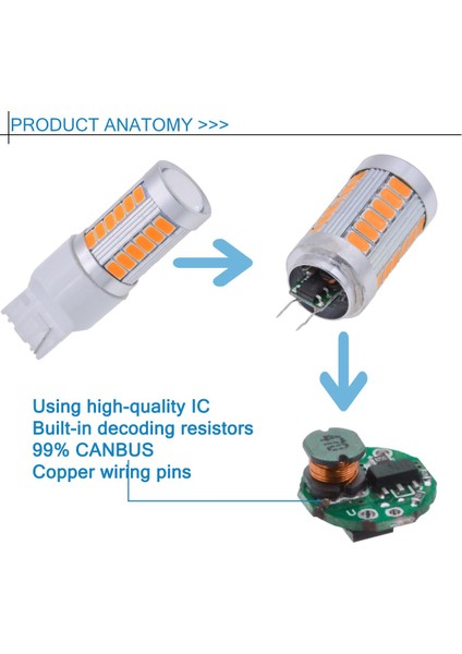 7440, T20 LED Ampuller Amber Sarı 900 Lümen Süper Parlak Dönüş Sinyalleri Işığı Fren Durdurma Park Lambası Yedekleme Ters Işık Kuyruk Ampul Dc 12V 3.6W (2'li Paket) (Yurt Dışından)
