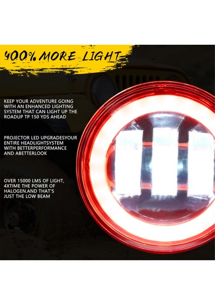 Jeep Wrangler Jk Için 4 Inç LED Sis Farları Halo Halka Çalışma Lambası, Kırmızı Gündüz Farı Sarı Dönüş Sinyali (Kırmızı + Sarı + Beyaz) (Yurt Dışından)