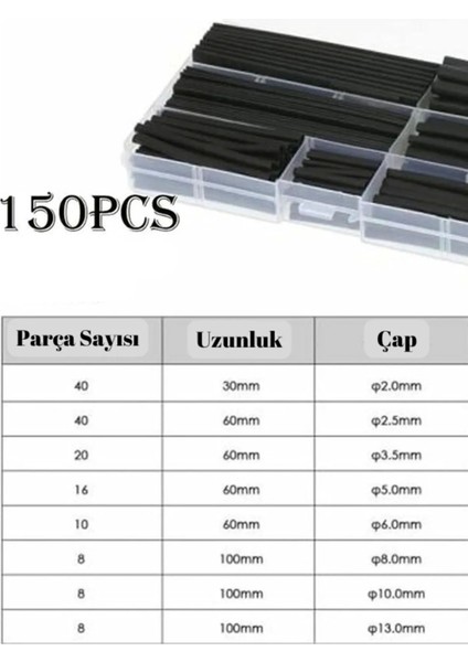 Tek Renk Isıyla Daralan Makaron Kablo Seti 150 Parça Kablo Tamir Kiti ve Düzenleyici