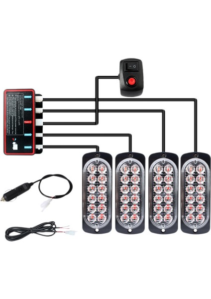12V 24V Araba Uyarı Işığı Işaret Lambası Su Geçirmez 14 Mod 4X12LED (Yurt Dışından)