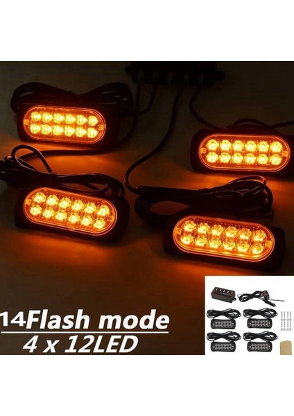 12V 24V Araba Uyarı Işığı Işaret Lambası Su Geçirmez 14 Mod 4X12LED (Yurt Dışından)