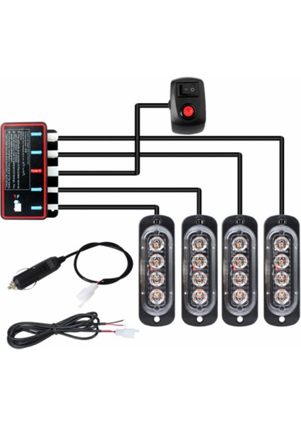 4pcs 4led Stroboskoplar 12V Flaş Işığı (Beyaz-Sarı Işık) (Yurt Dışından)